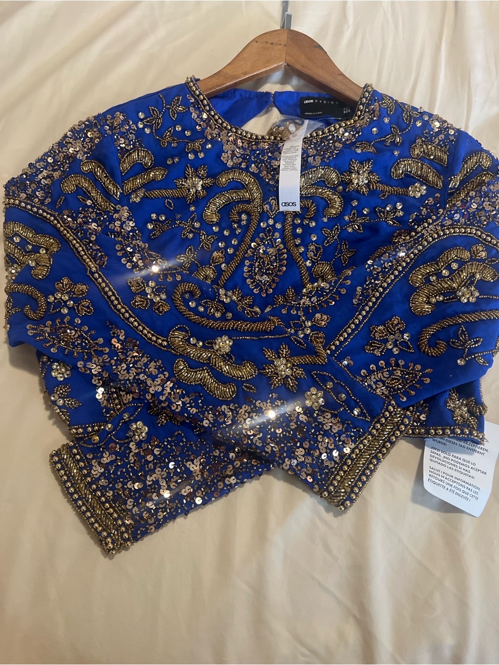 ASOS Cobalt Blue Gold Beaded Sequin Crop Top